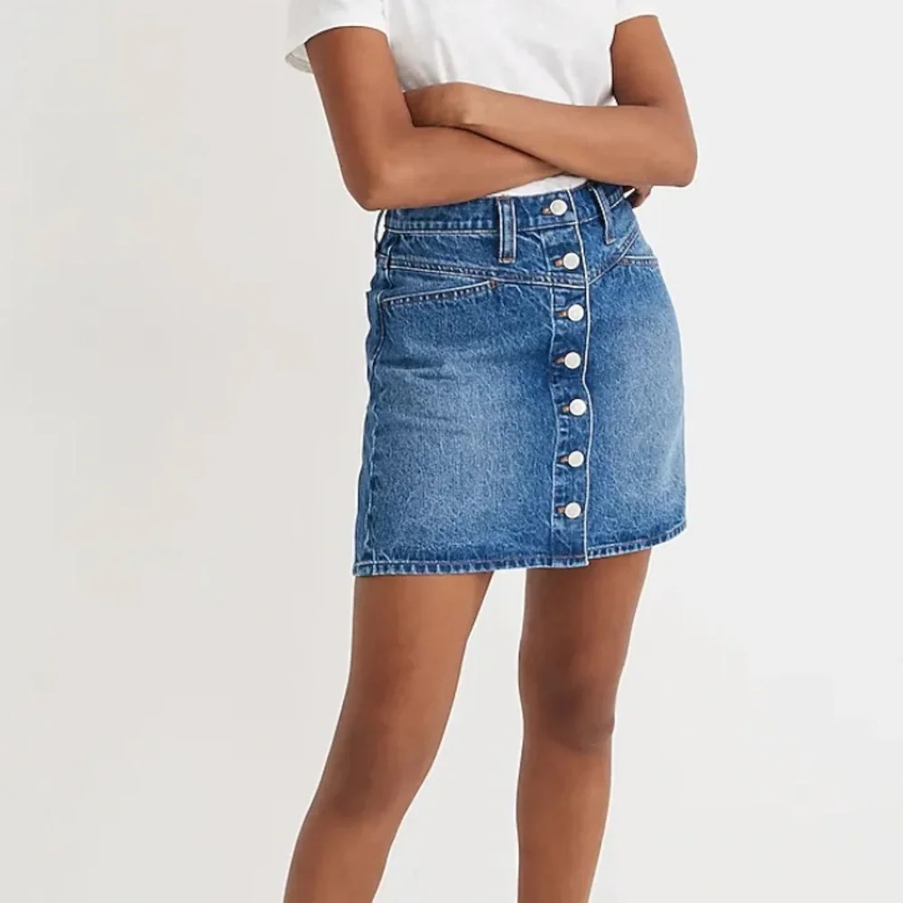 Madewell Stretch Denim A-Line Snap Mini Skirt Size 31